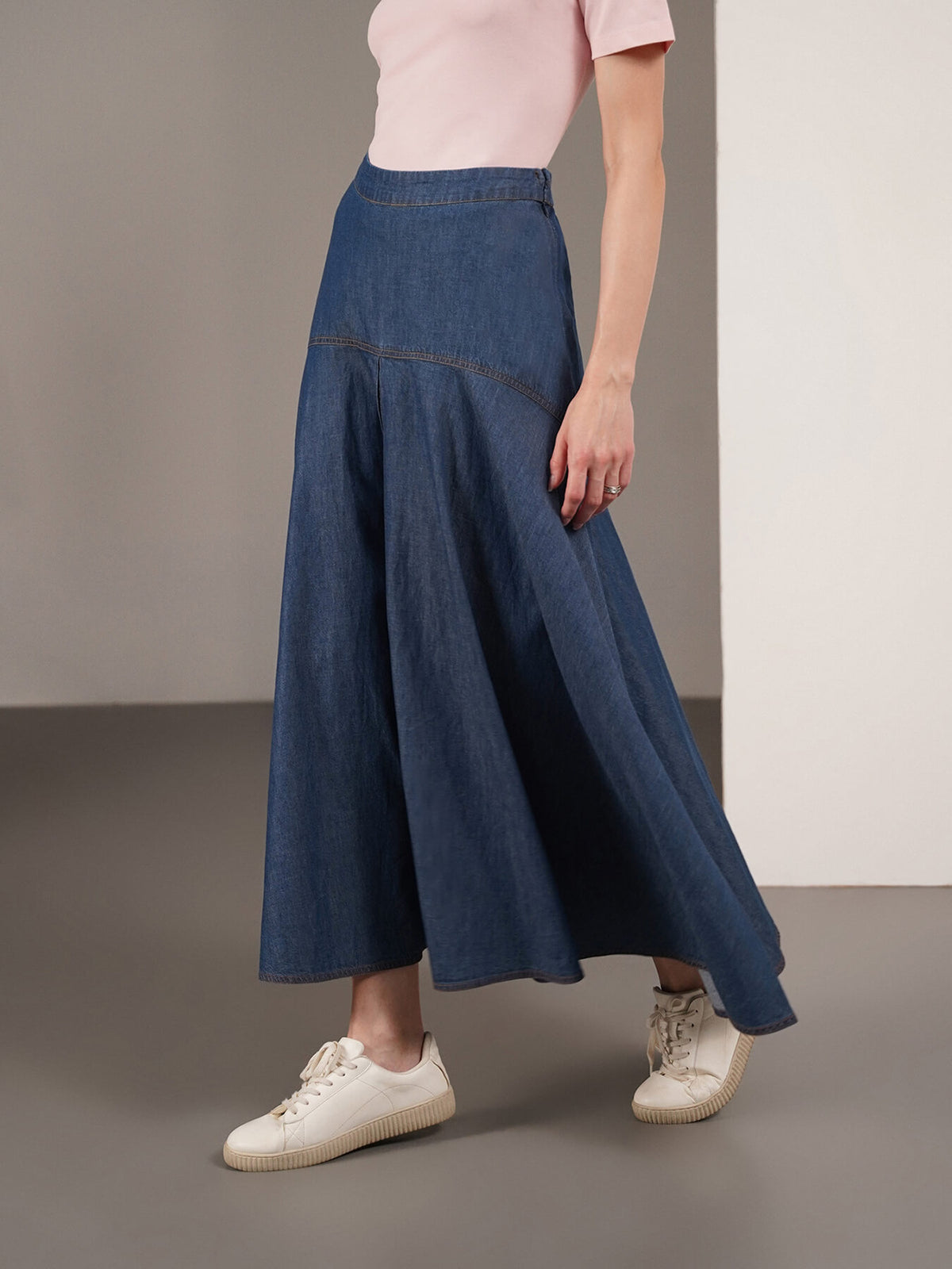 Denim Flared Skirt - Navy Blue