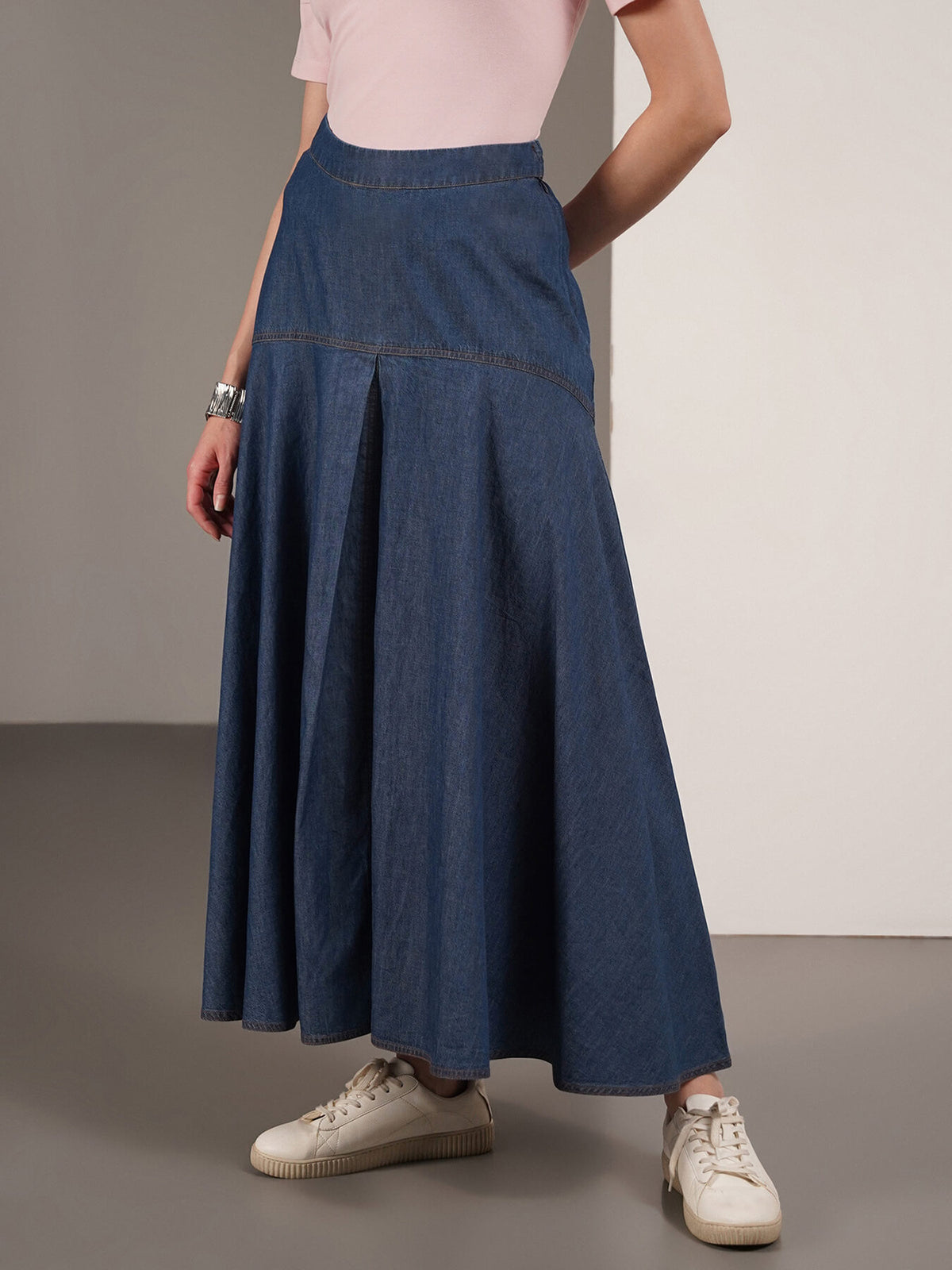 Denim Flared Skirt - Navy Blue