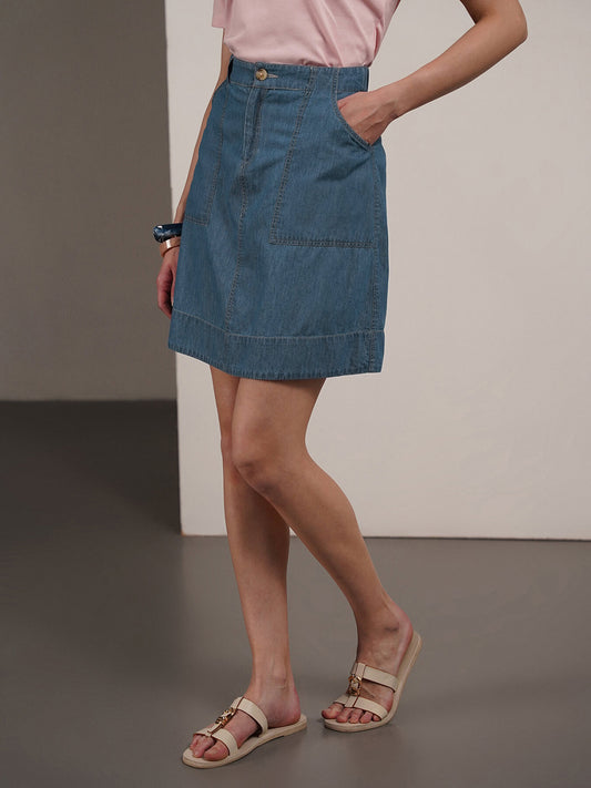 Denim A-Line Skirt - Blue