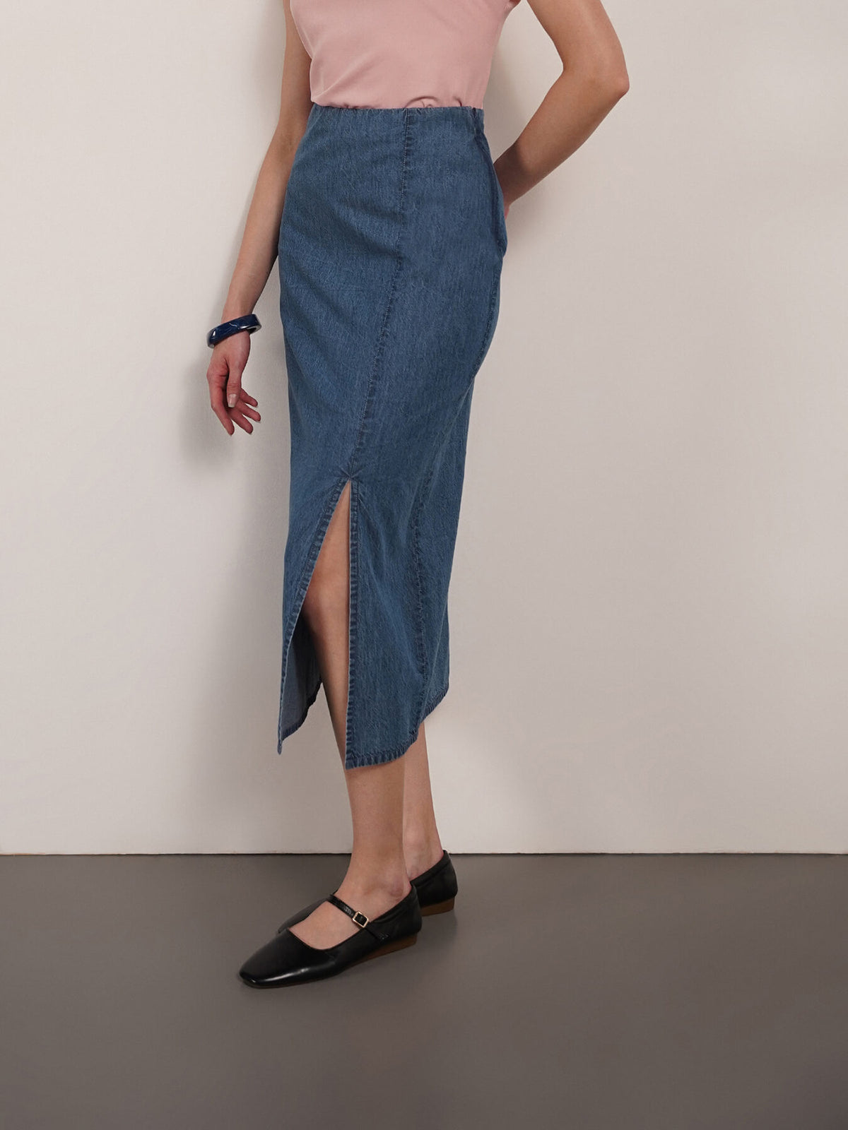 Denim Straight Fit Skirt - Blue