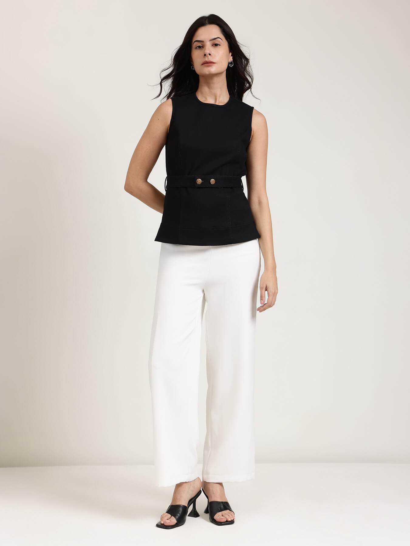 Denim Round Neck Top - Black