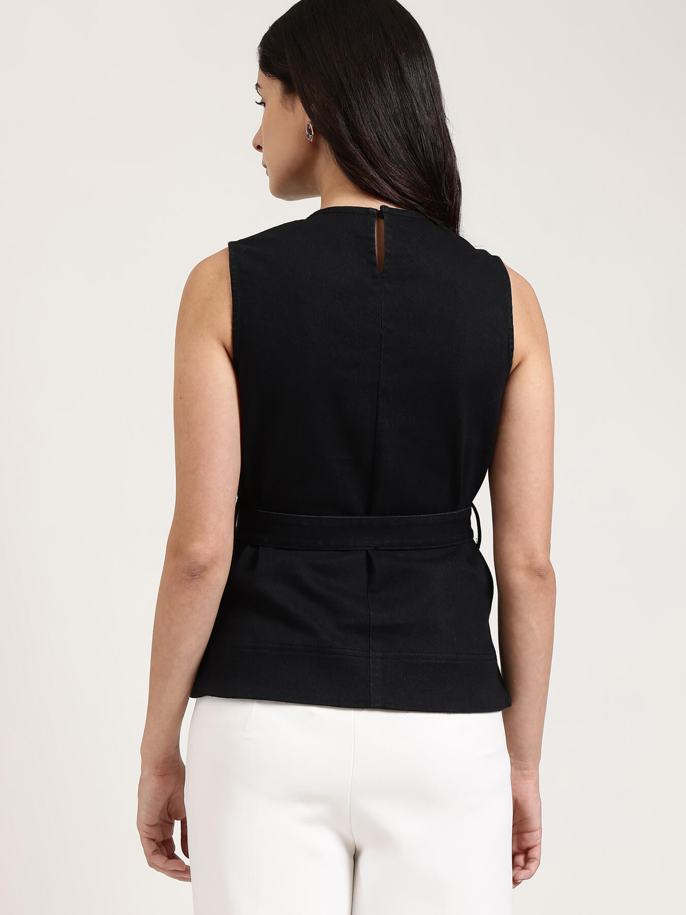 Denim Round Neck Top - Black