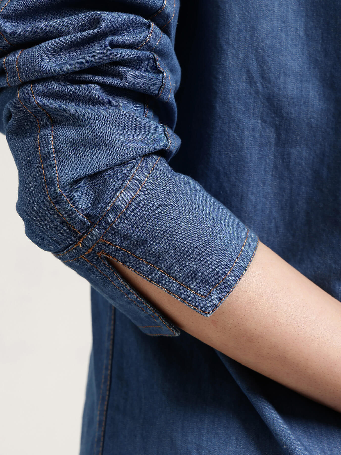 Denim Mandarin Collar Top - Blue