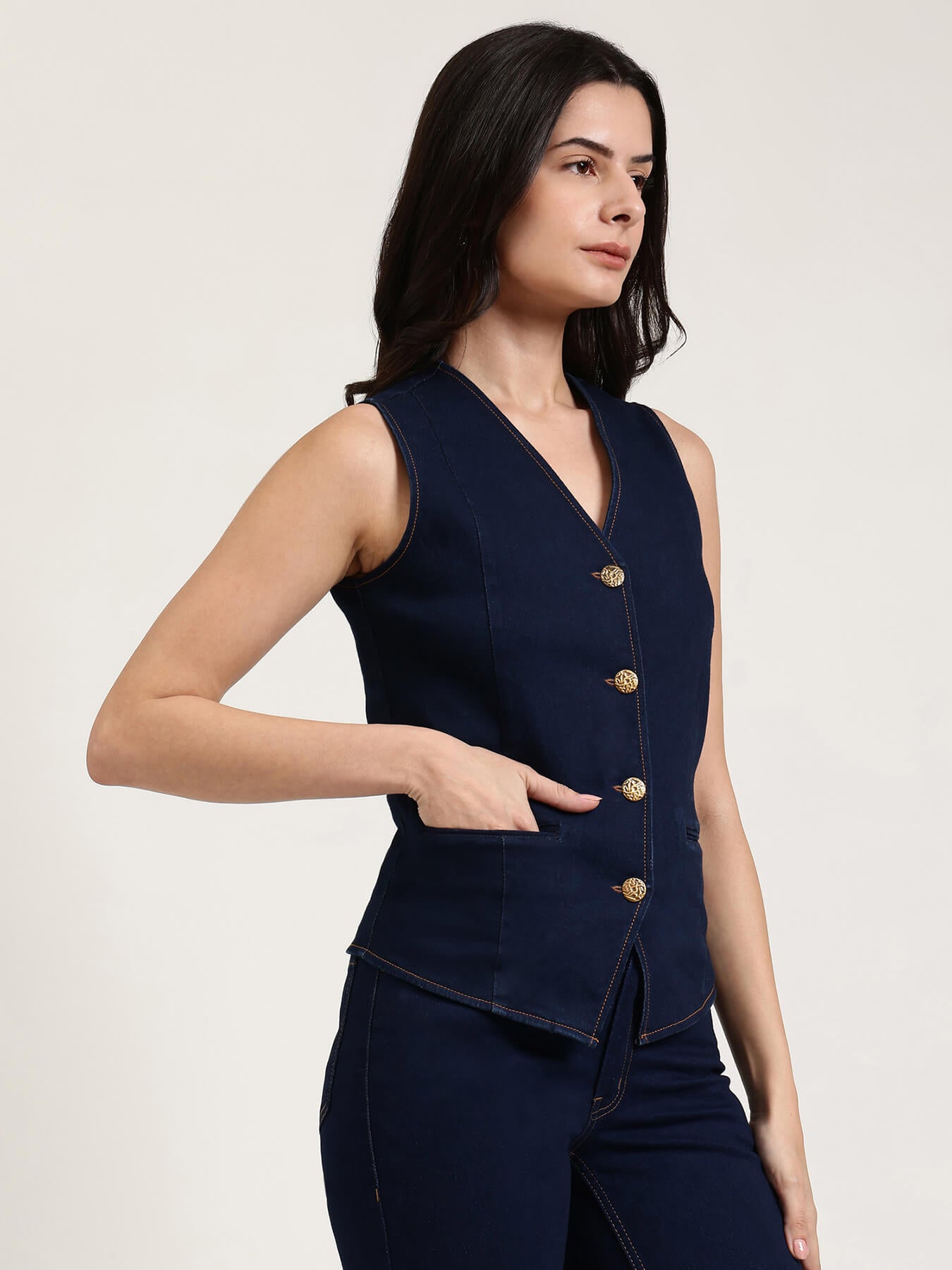 Denim Waistcoat - Navy Blue