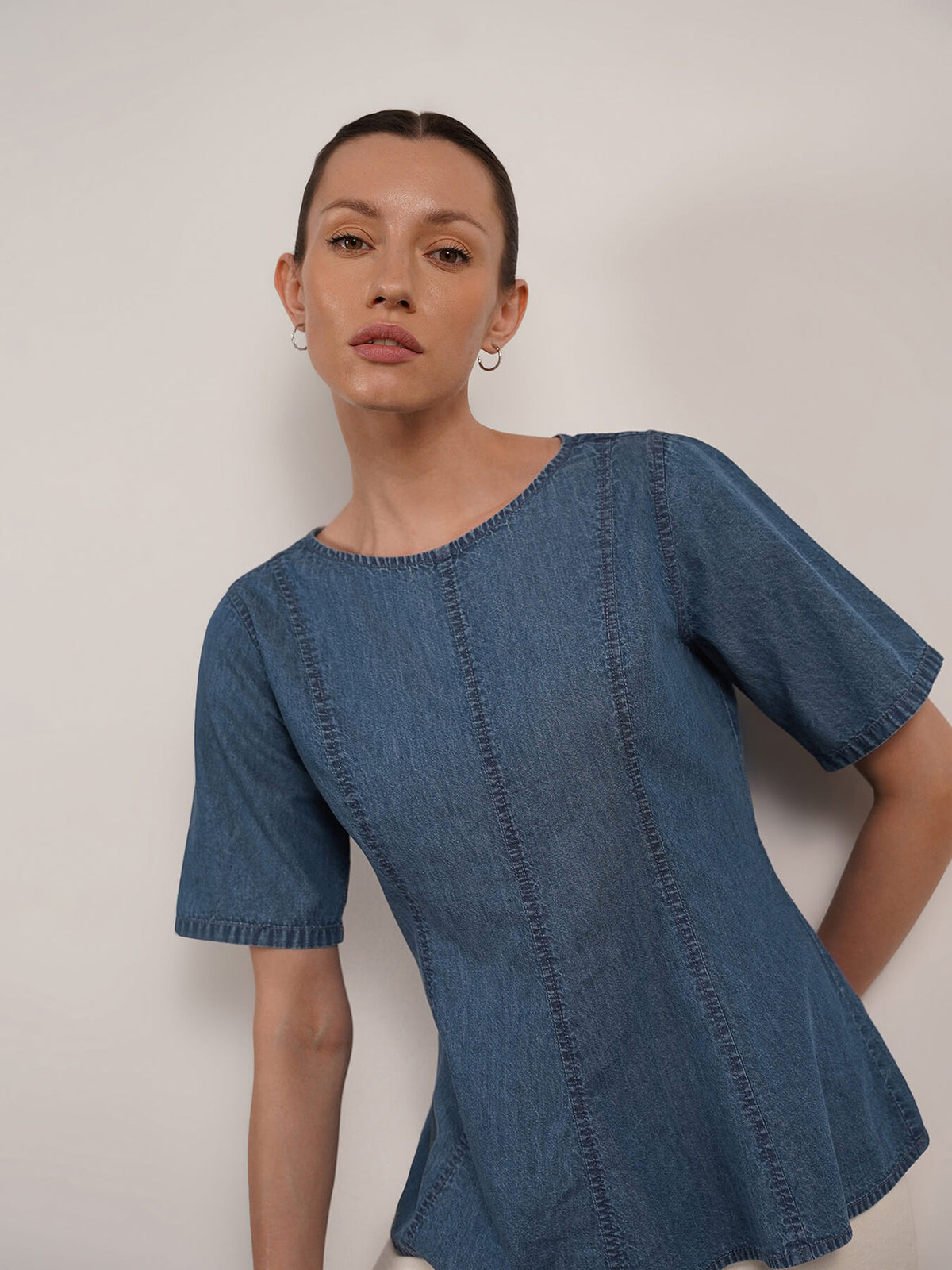 Denim Peplum Top - Blue