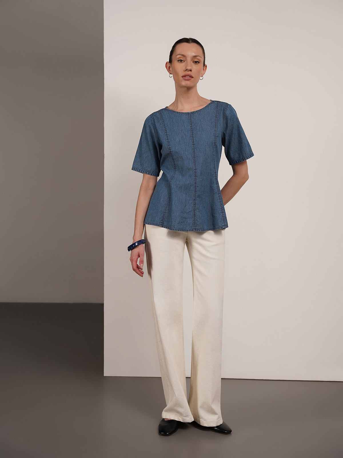 Denim Peplum Top - Blue