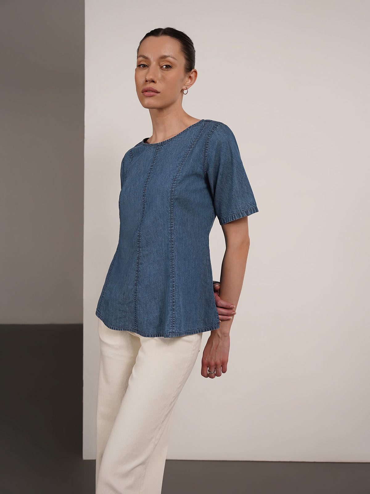 Denim Peplum Top - Blue