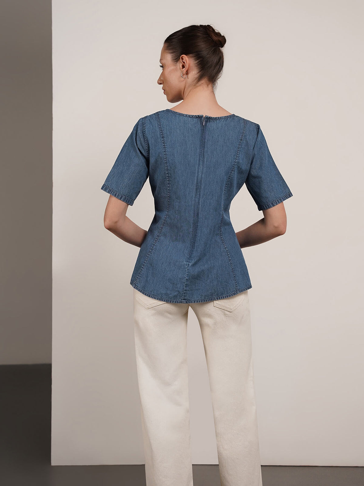 Denim Peplum Top - Blue