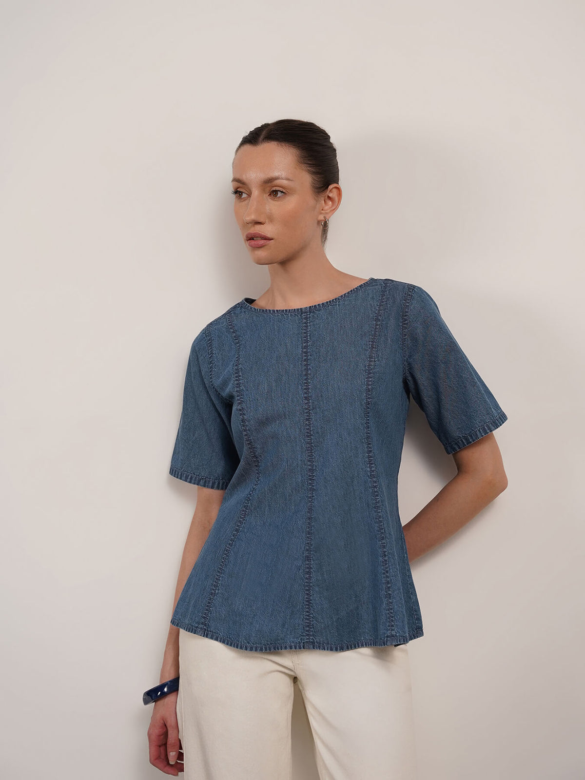Denim Peplum Top - Blue