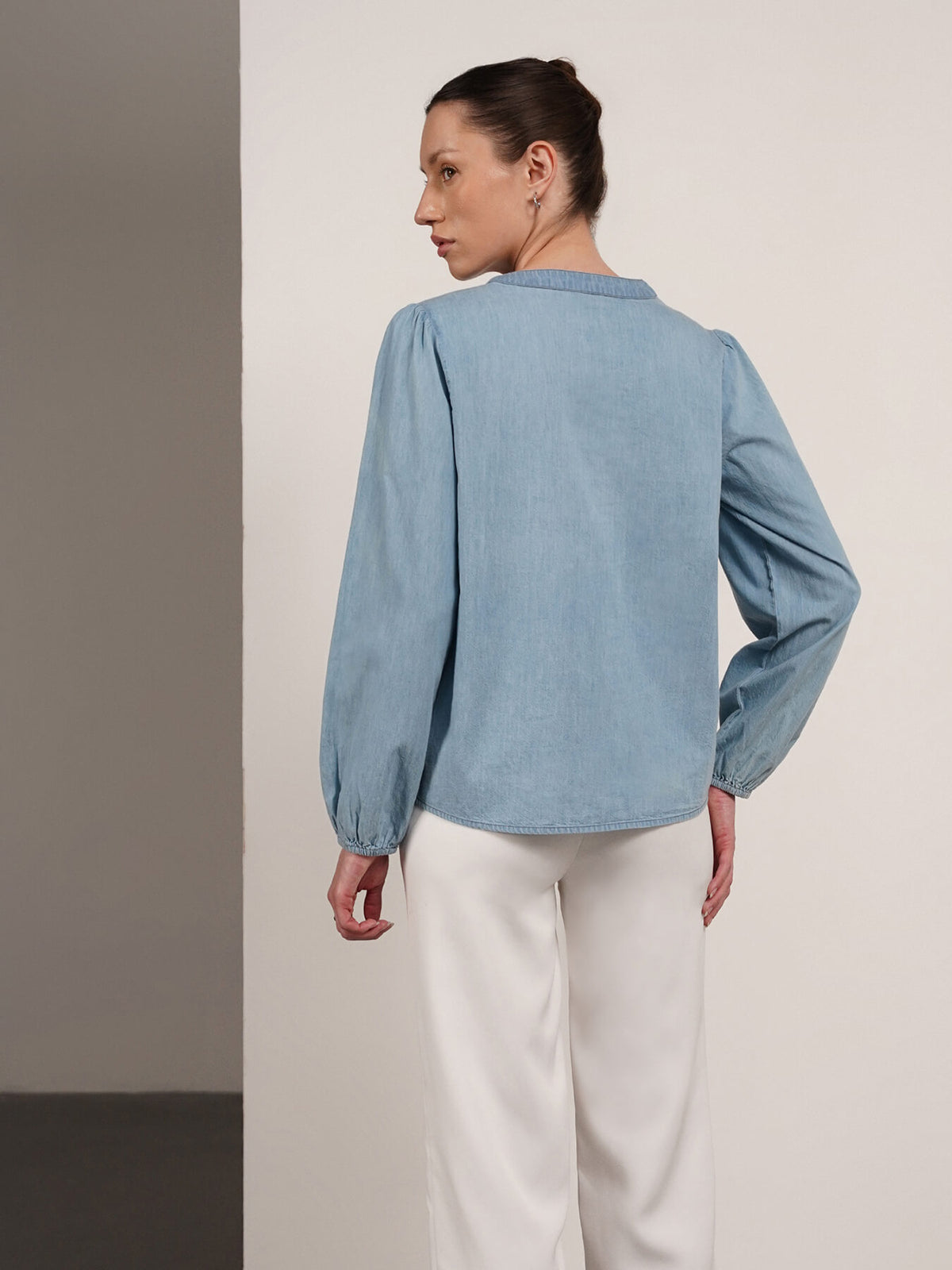 Denim V-Neck Top - Blue