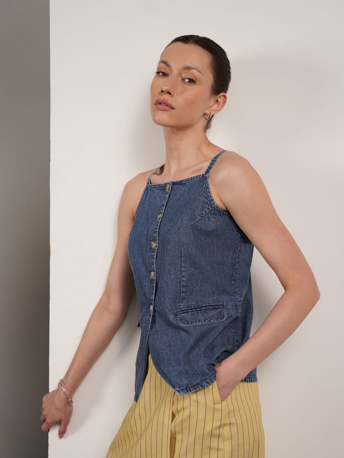 Denim Square Neck Top - Blue