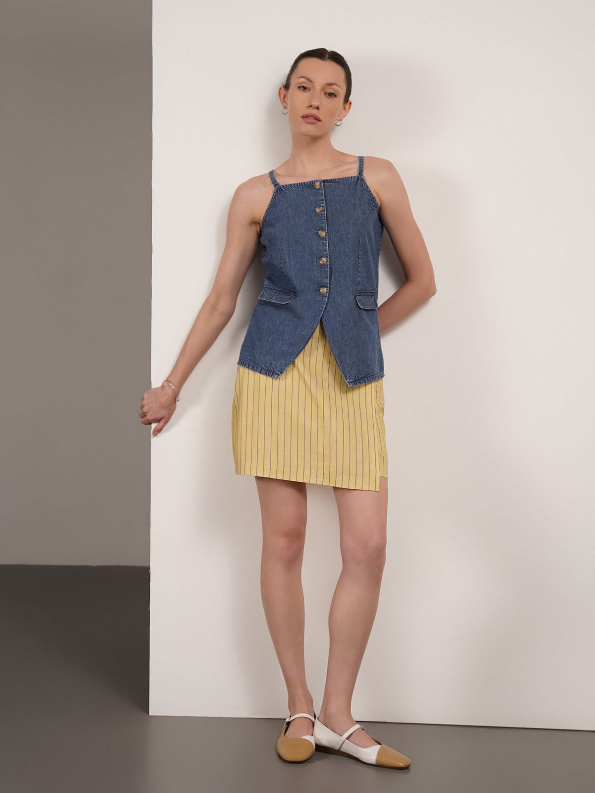 Denim Square Neck Top - Blue