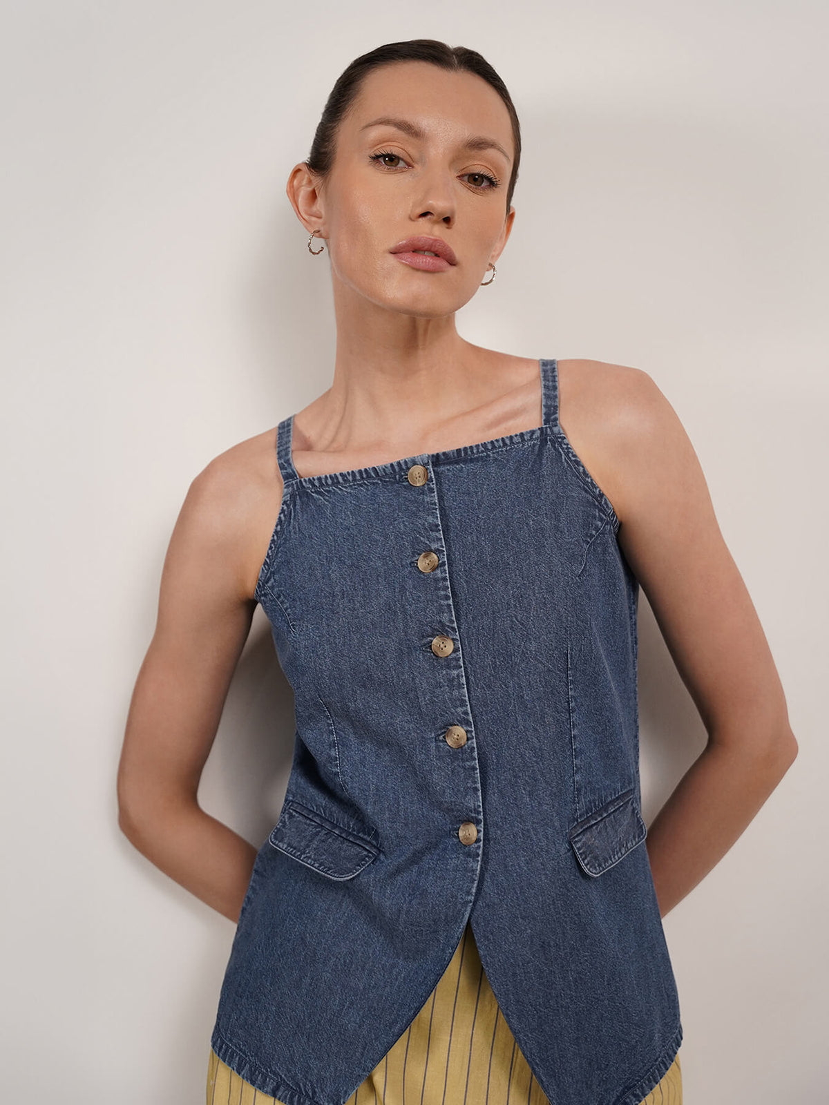 Denim Square Neck Top - Blue