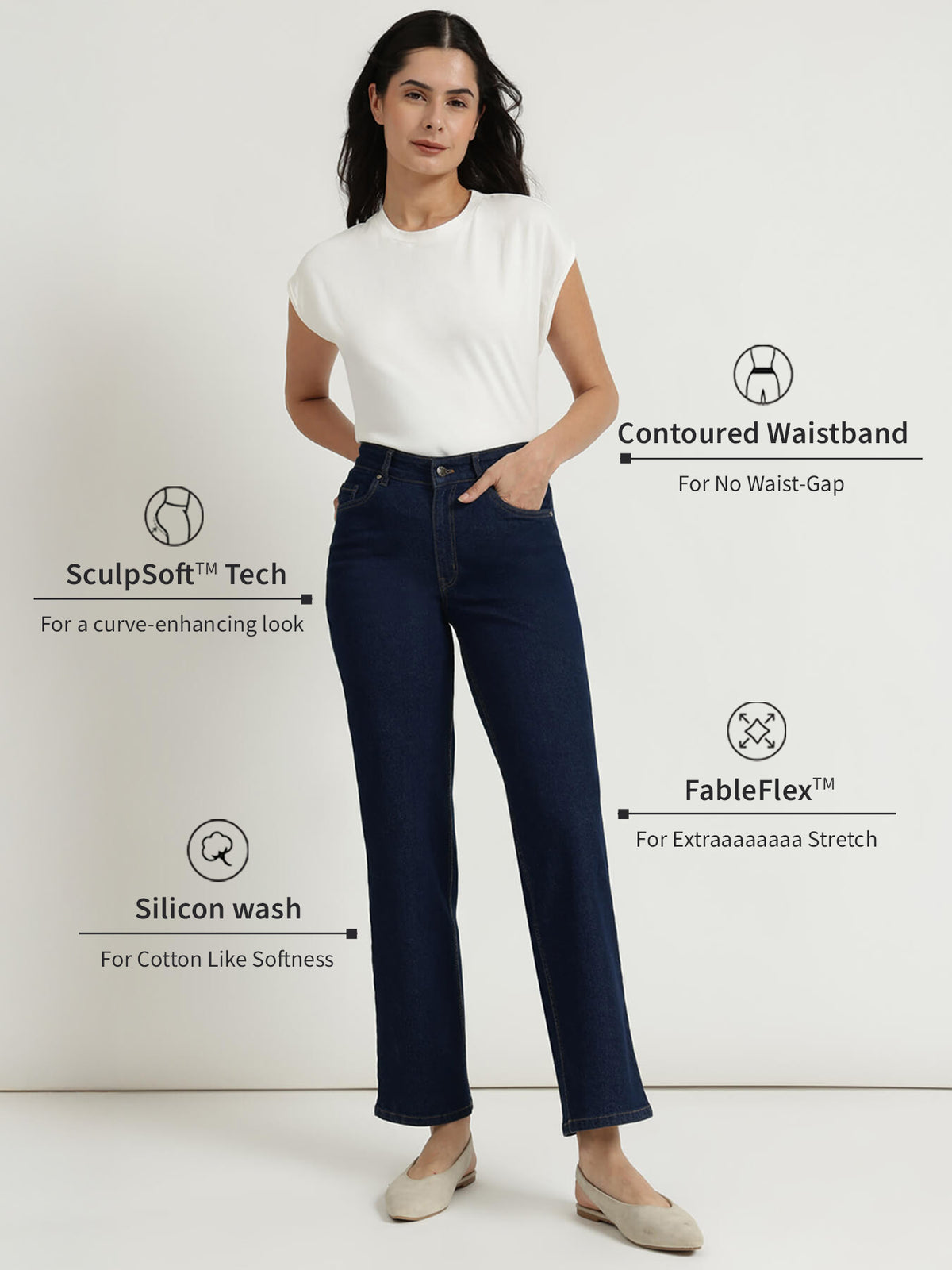 Wide Leg Jeans - Dark Blue