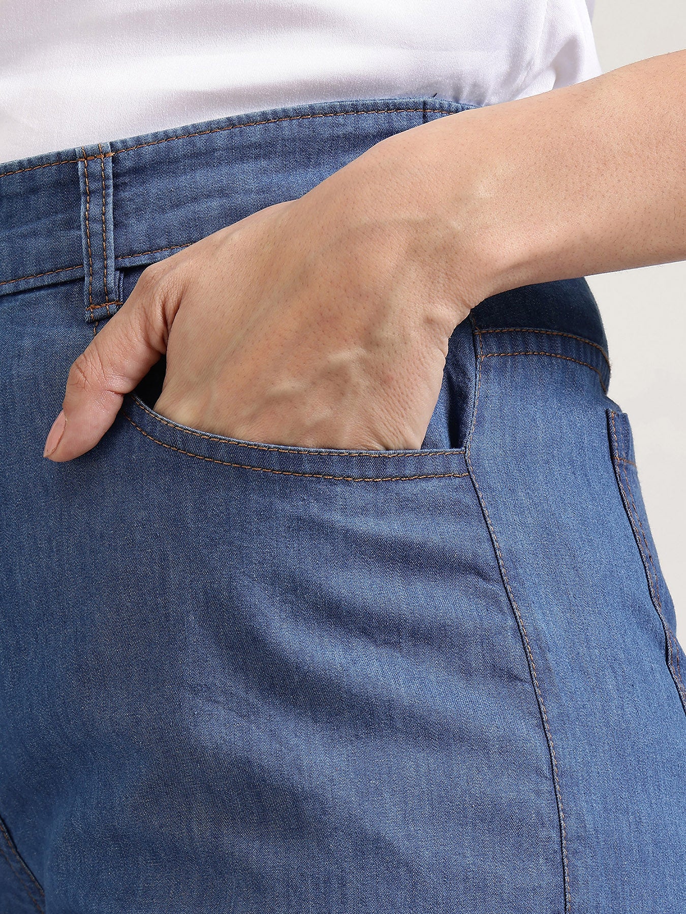 Denim Wide Leg Trousers - Medium Blue