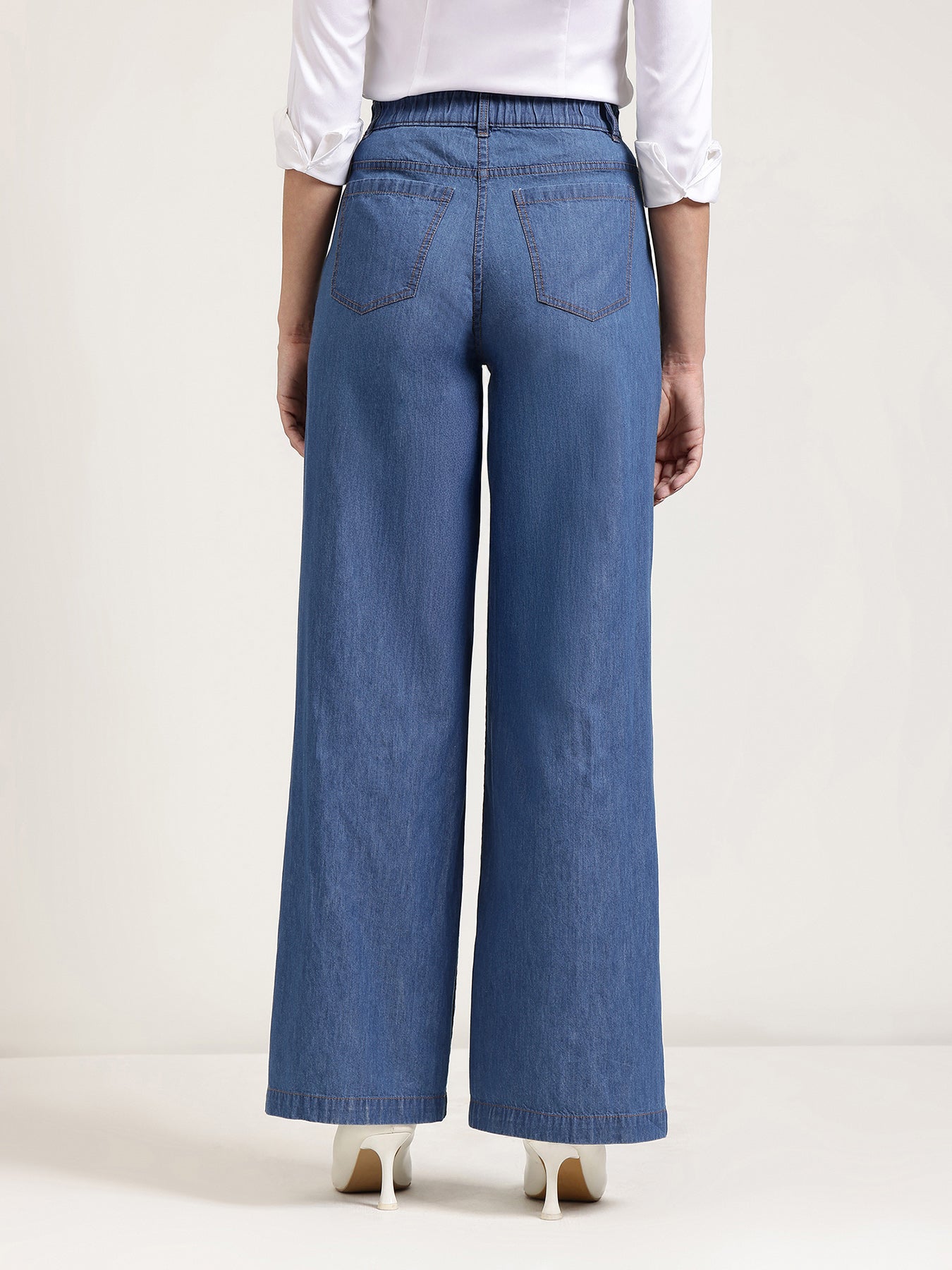 Denim Wide Leg Trousers - Medium Blue