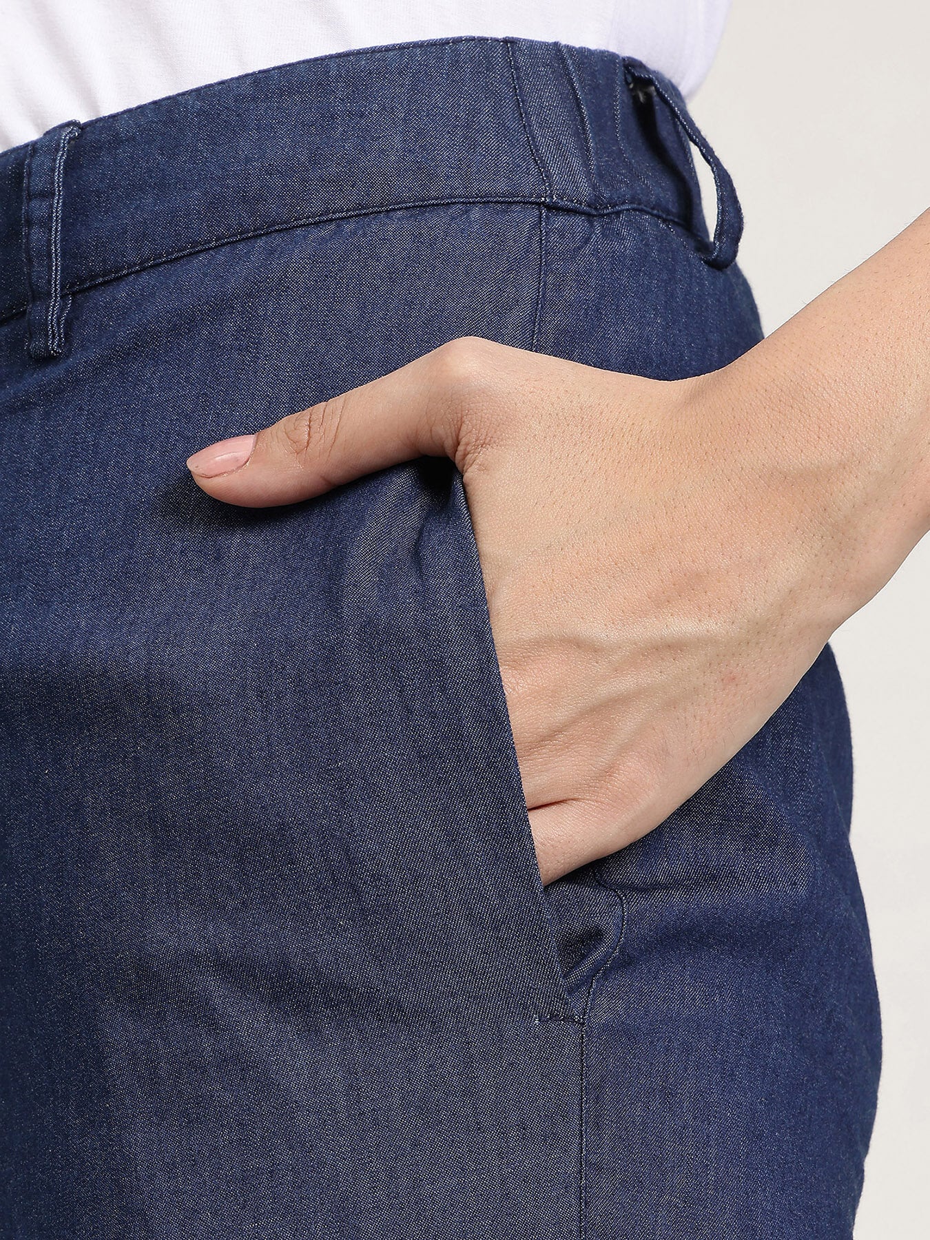 Denim Straight Fit Trousers - Navy Blue