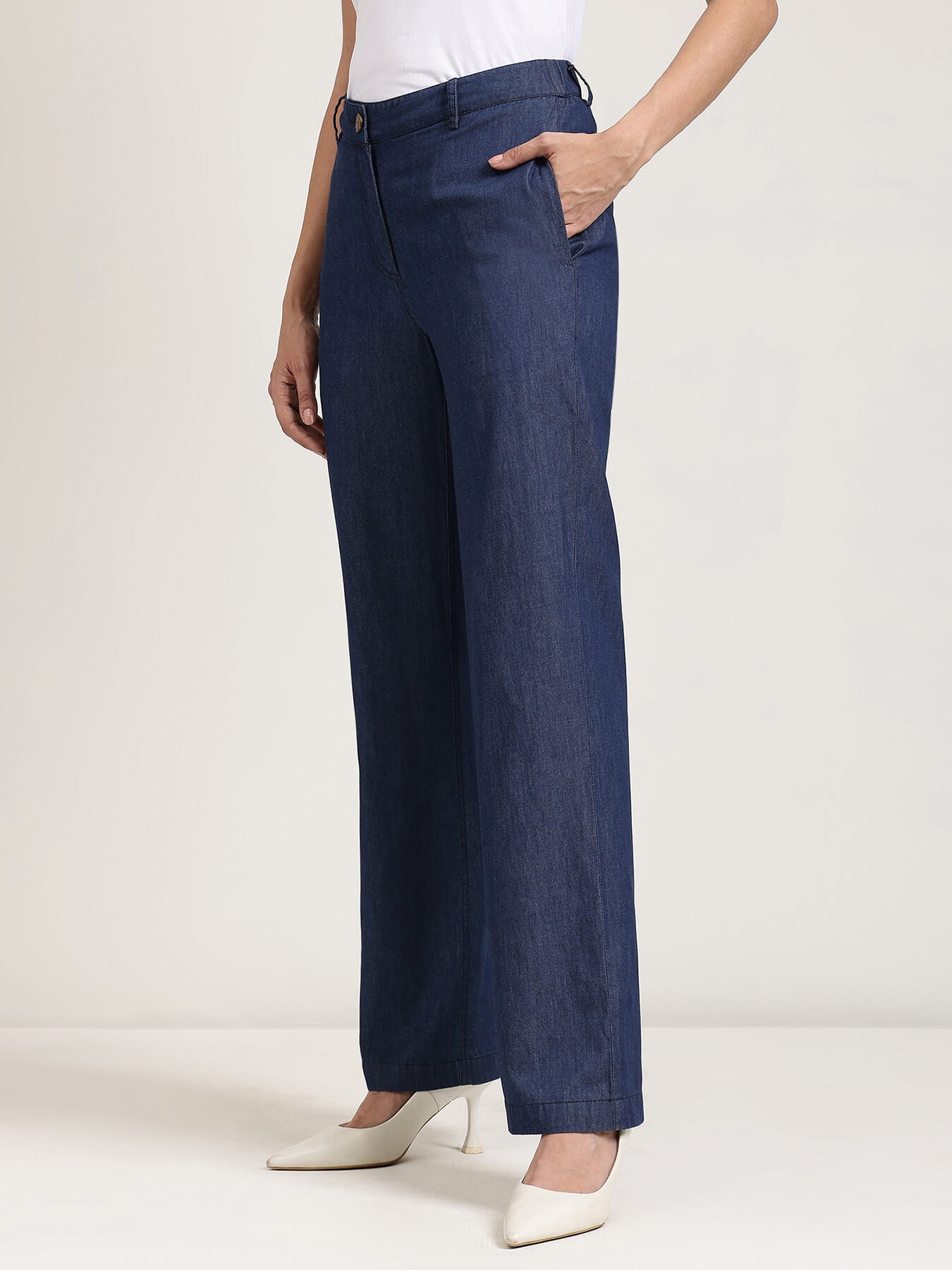 Denim Straight Fit Trousers - Navy Blue
