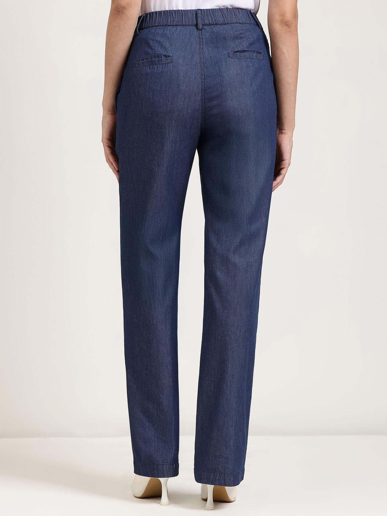 Denim Straight Fit Trousers - Navy Blue