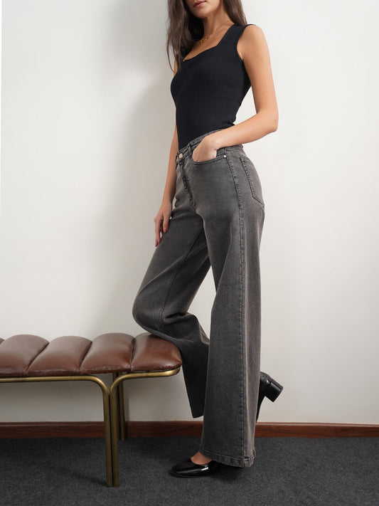 Super Wide Leg Jeans - Dark Grey