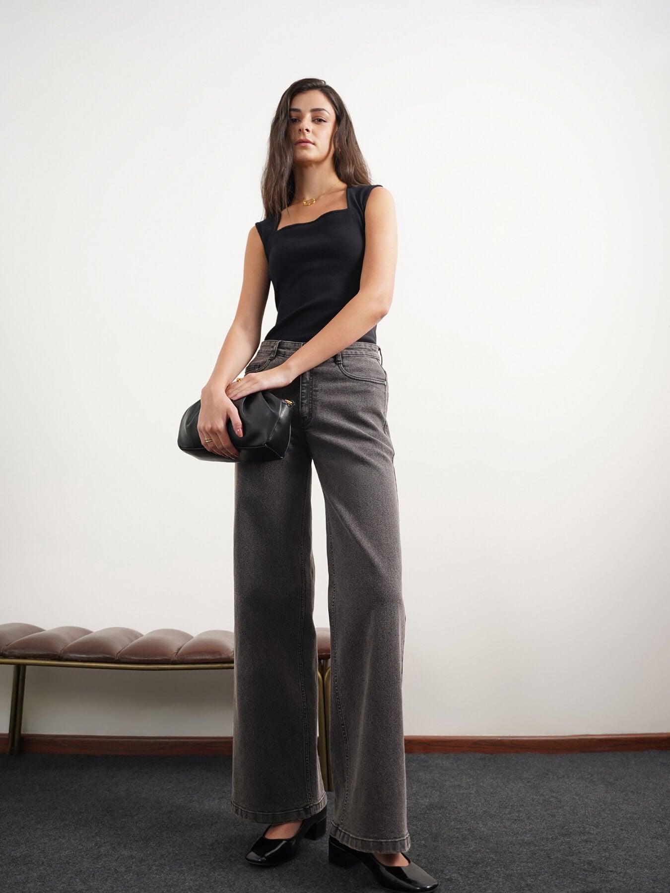 Super Wide Leg Jeans - Dark Grey