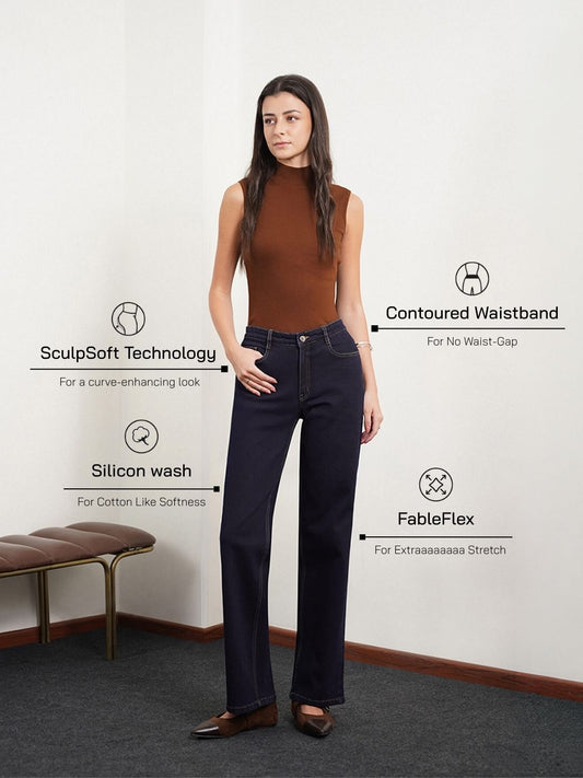Wide Leg Jeans - Navy Blue
