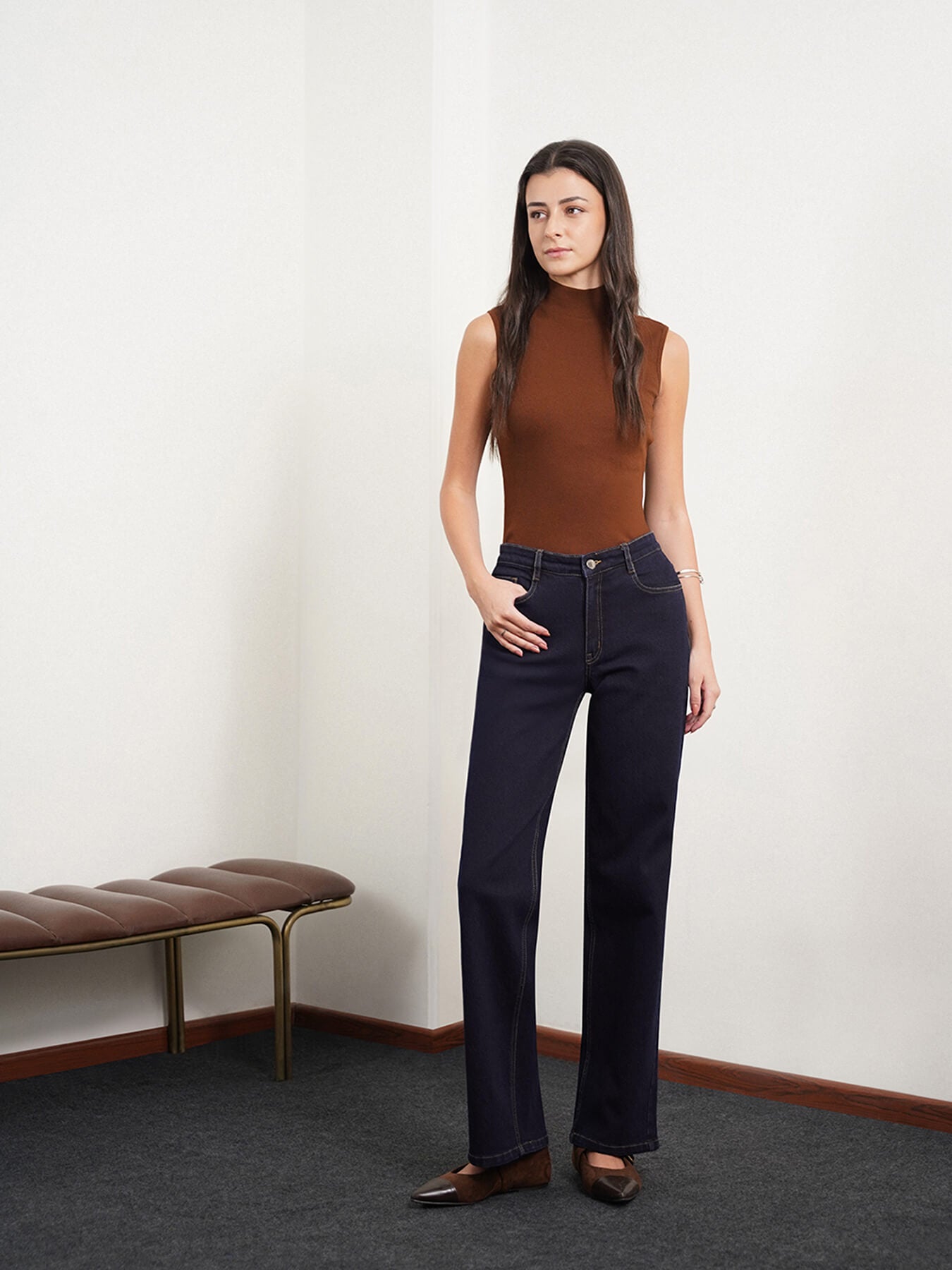 Wide Leg Jeans - Navy Blue