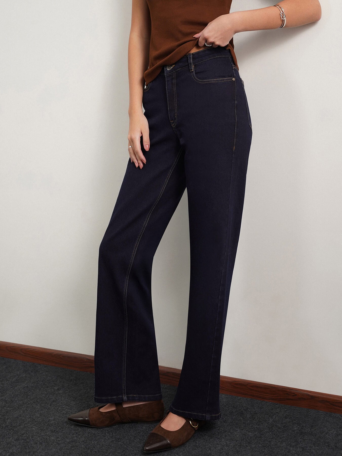 Wide Leg Jeans - Navy Blue
