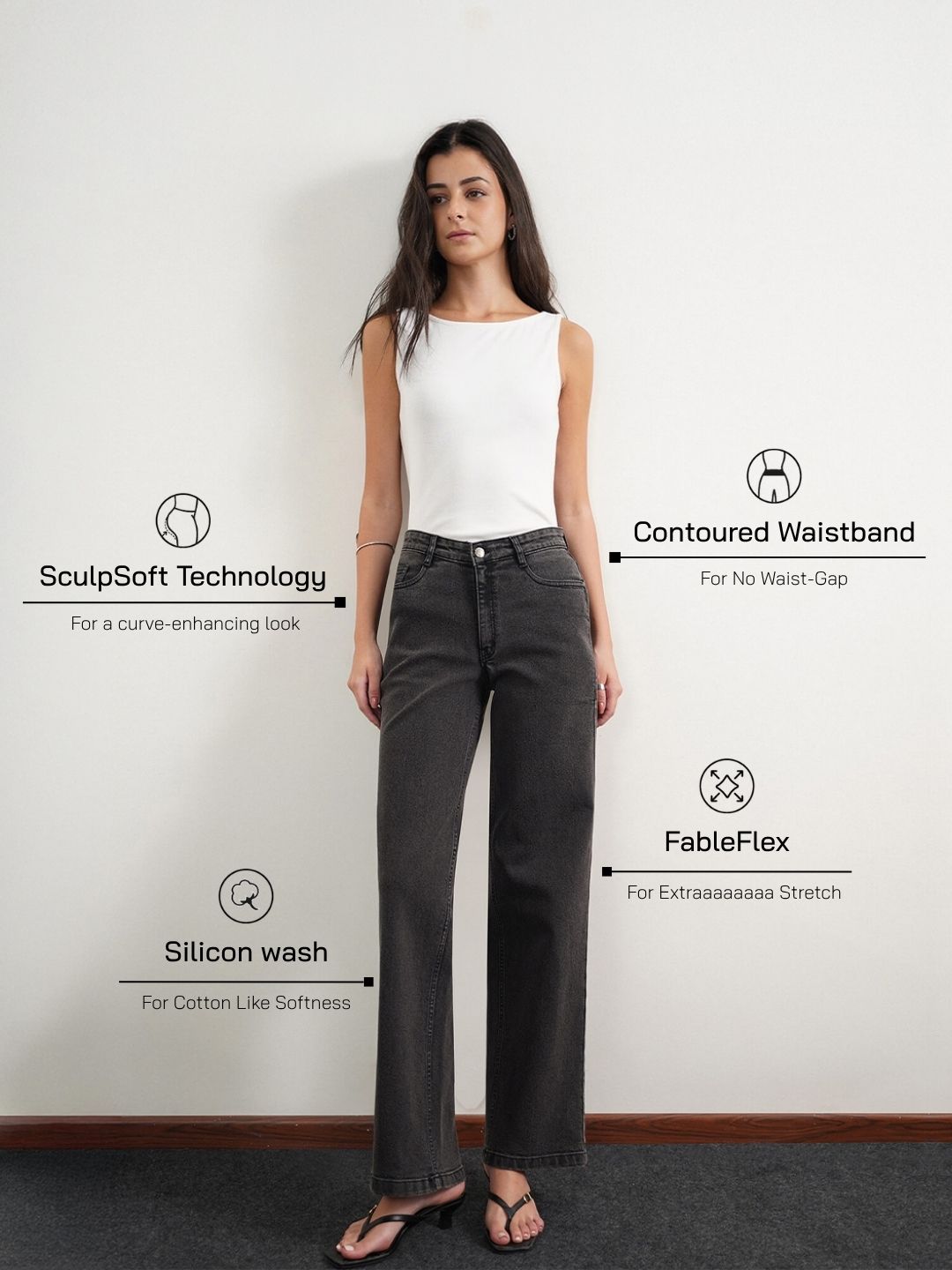 Wide Leg Jeans - Dark Grey