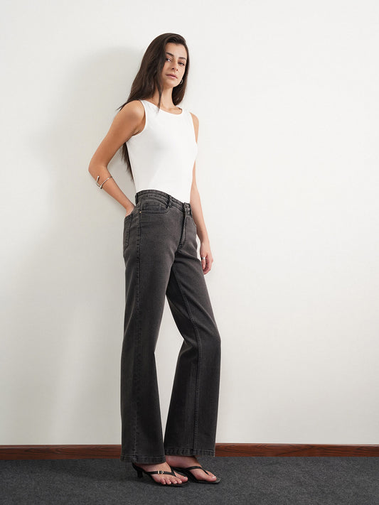 Wide Leg Jeans - Dark Grey