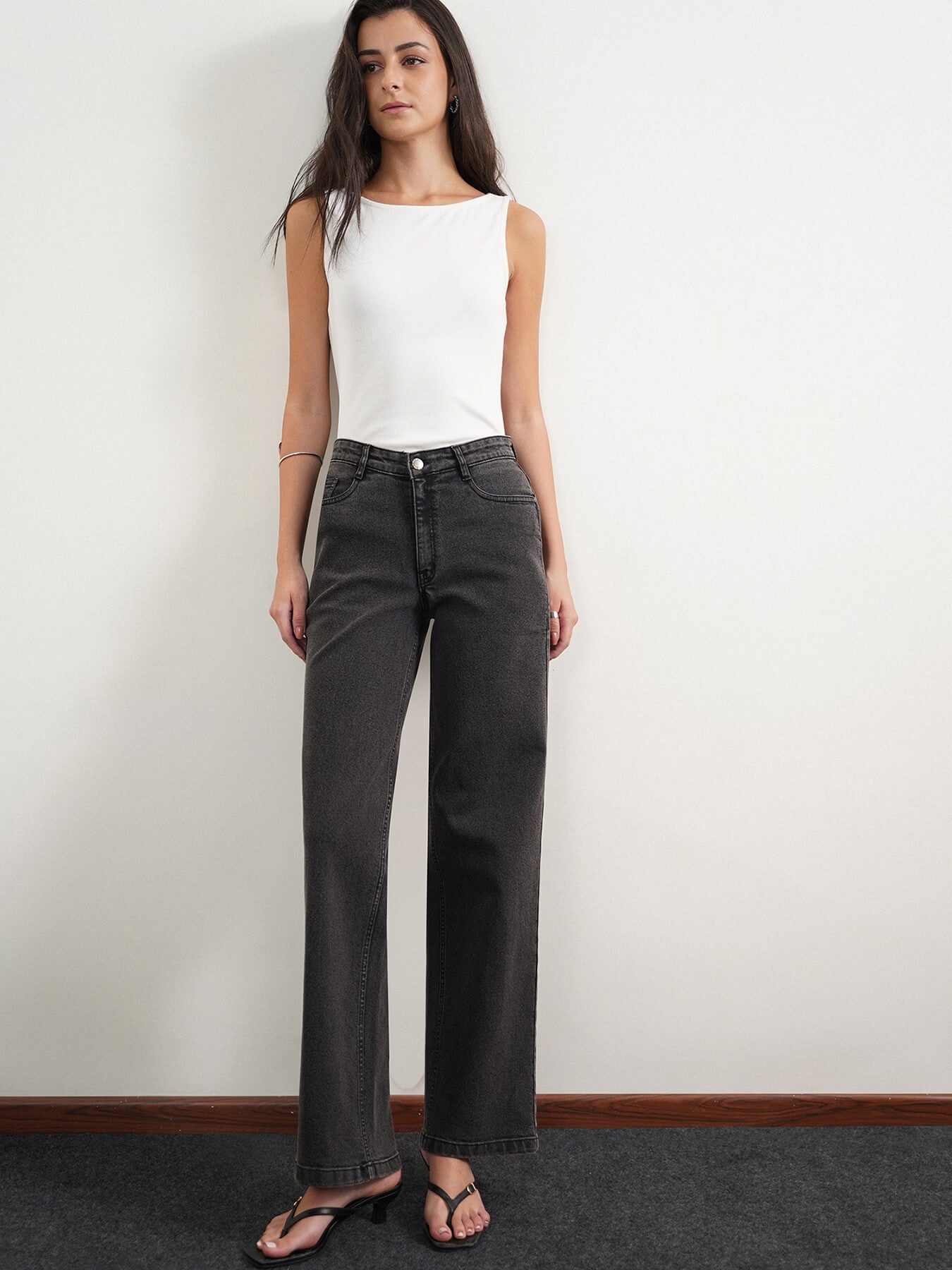 Wide Leg Jeans - Dark Grey