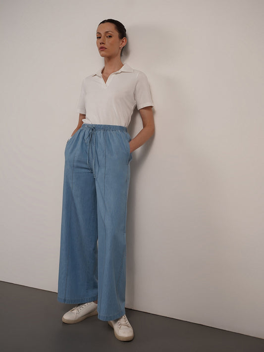 Denim Wide Leg Trousers - Blue