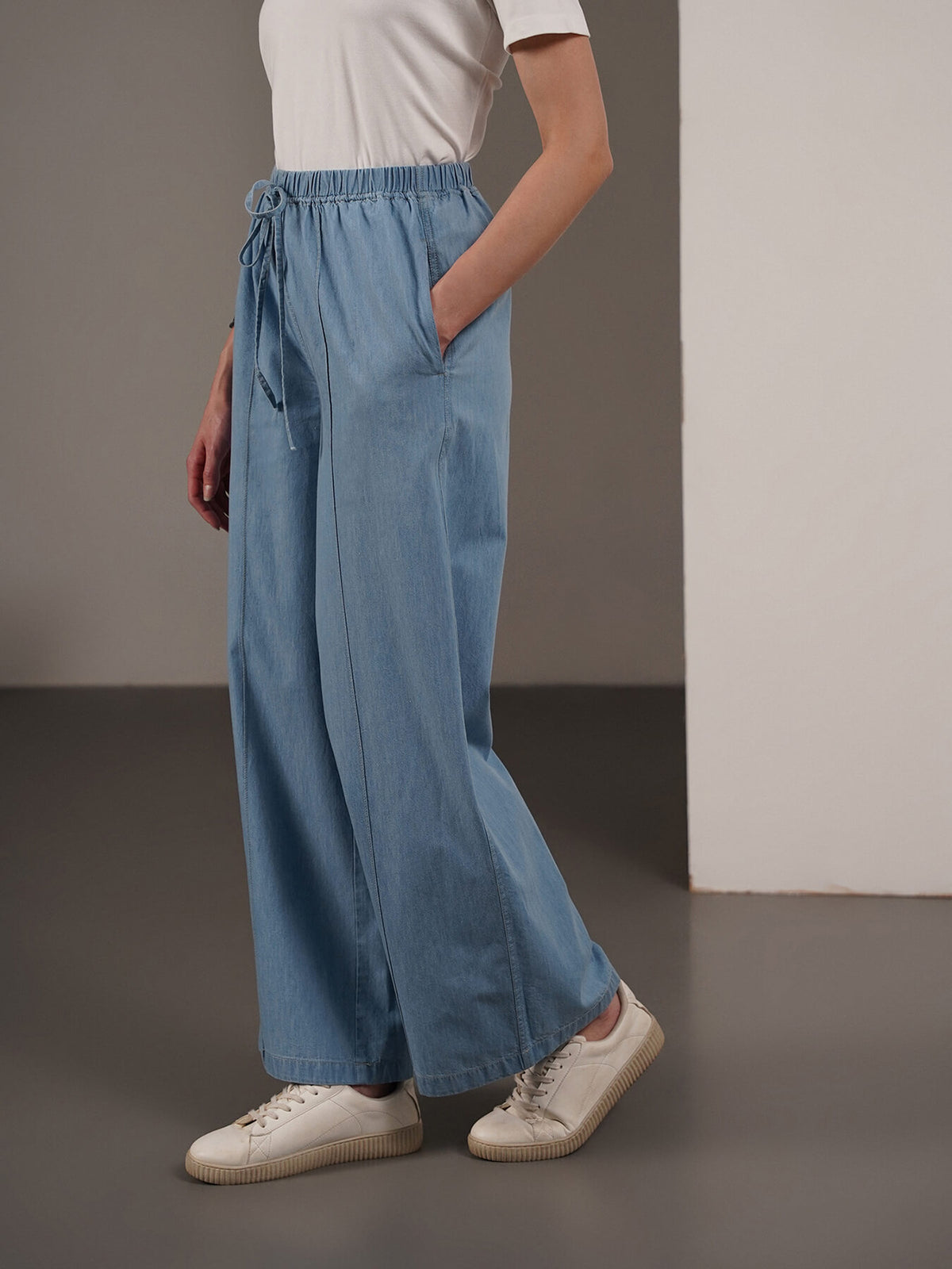 Denim Wide Leg Trousers - Blue