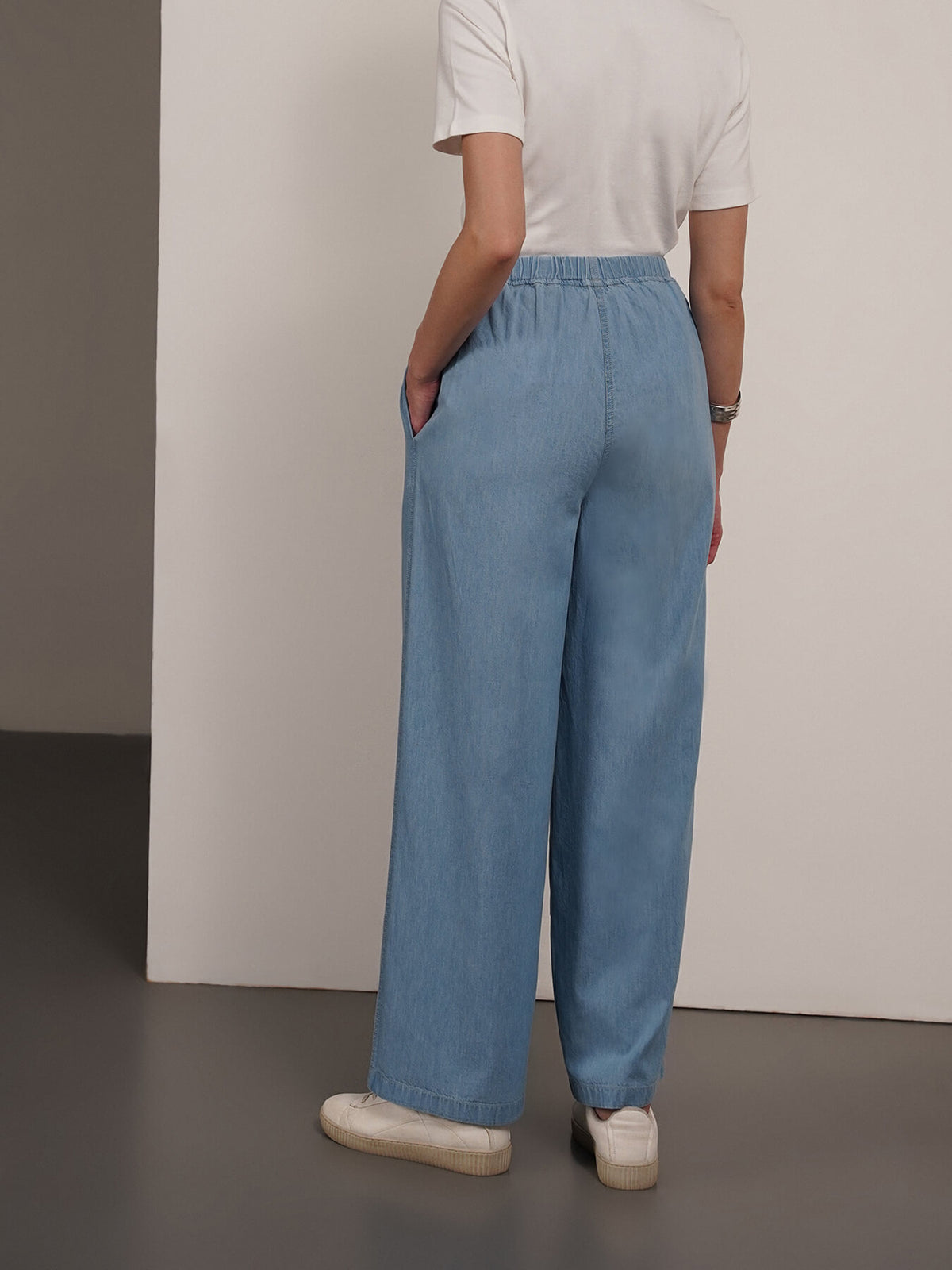 Denim Wide Leg Trousers - Blue