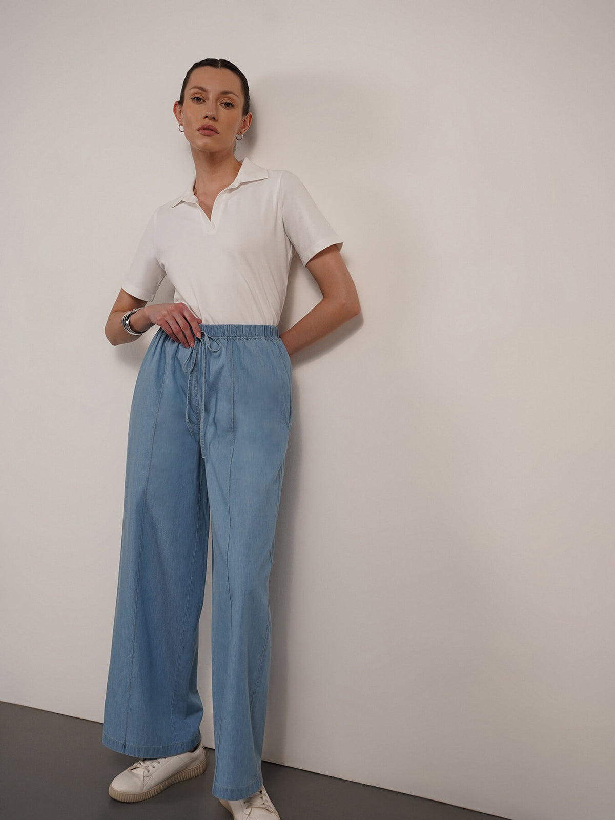 Denim Wide Leg Trousers - Blue