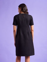 Colour Block Round Neck Dress - Black And White