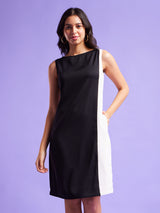 Colour Block Pleated Dress - Black And White