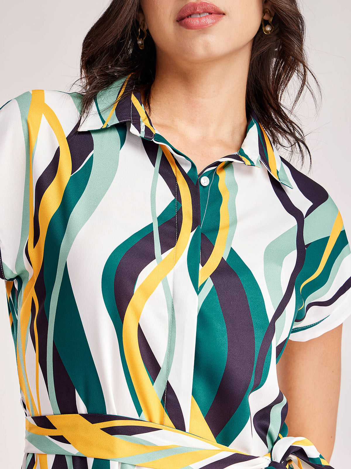 Abstract Drop Shoulder Dress - White And Teal