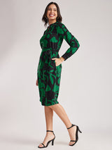 Ruffle Floral Dress - Black And Green