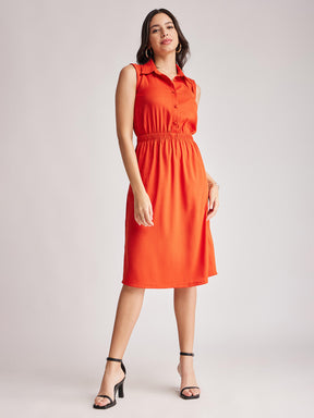 Elasticated Waist Dress - Rust