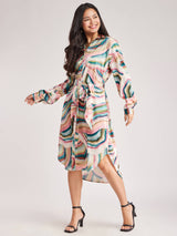 Satin Oversized Shirt Dress - Multicolour