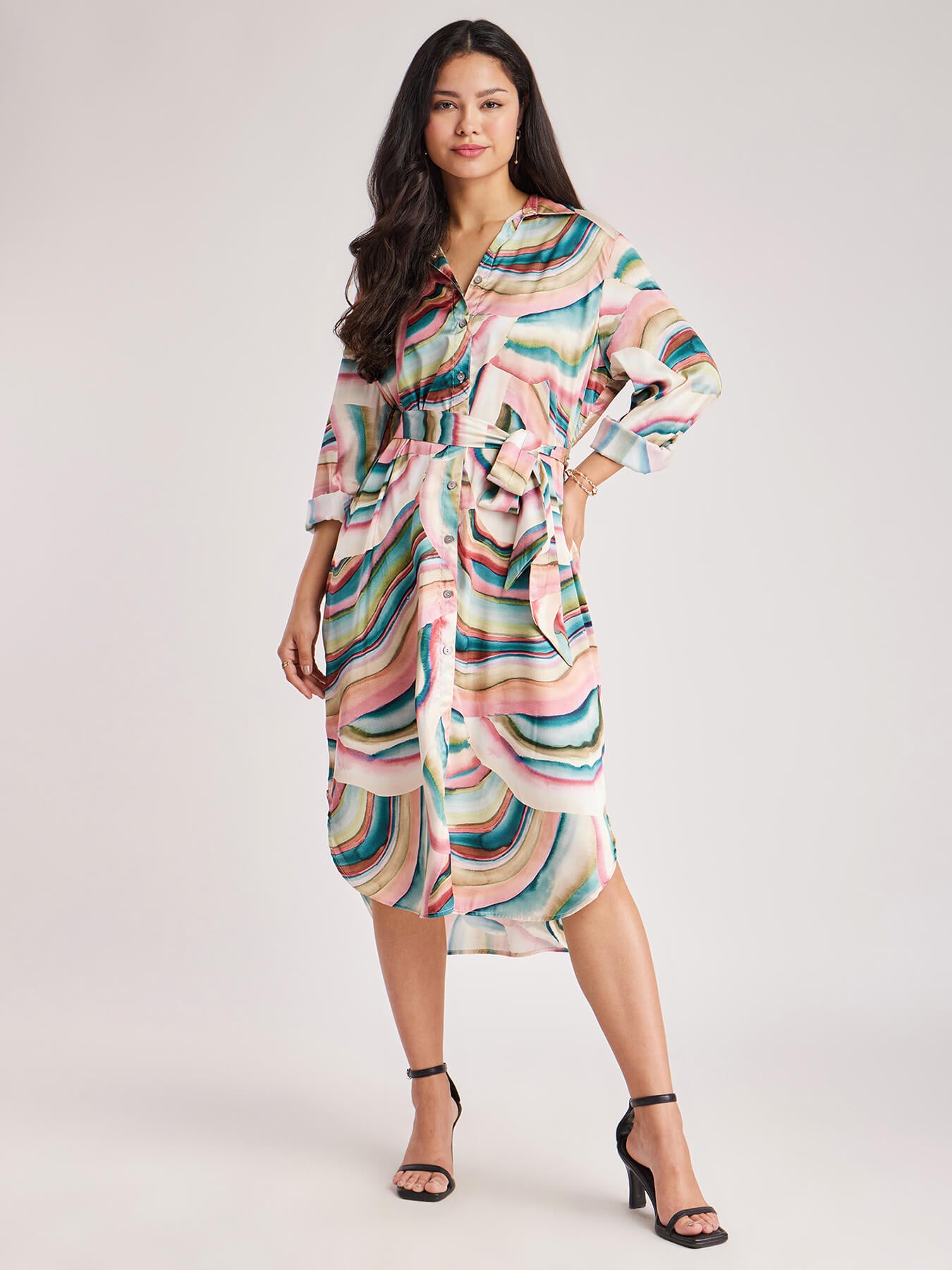 Satin Oversized Shirt Dress - Multicolour