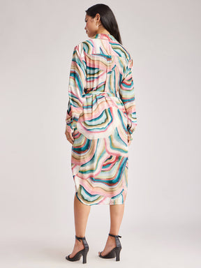 Satin Oversized Shirt Dress - Multicolour