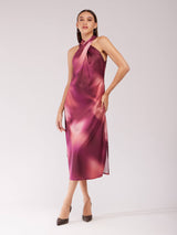 Satin Ombre Midi Dress - Maroon