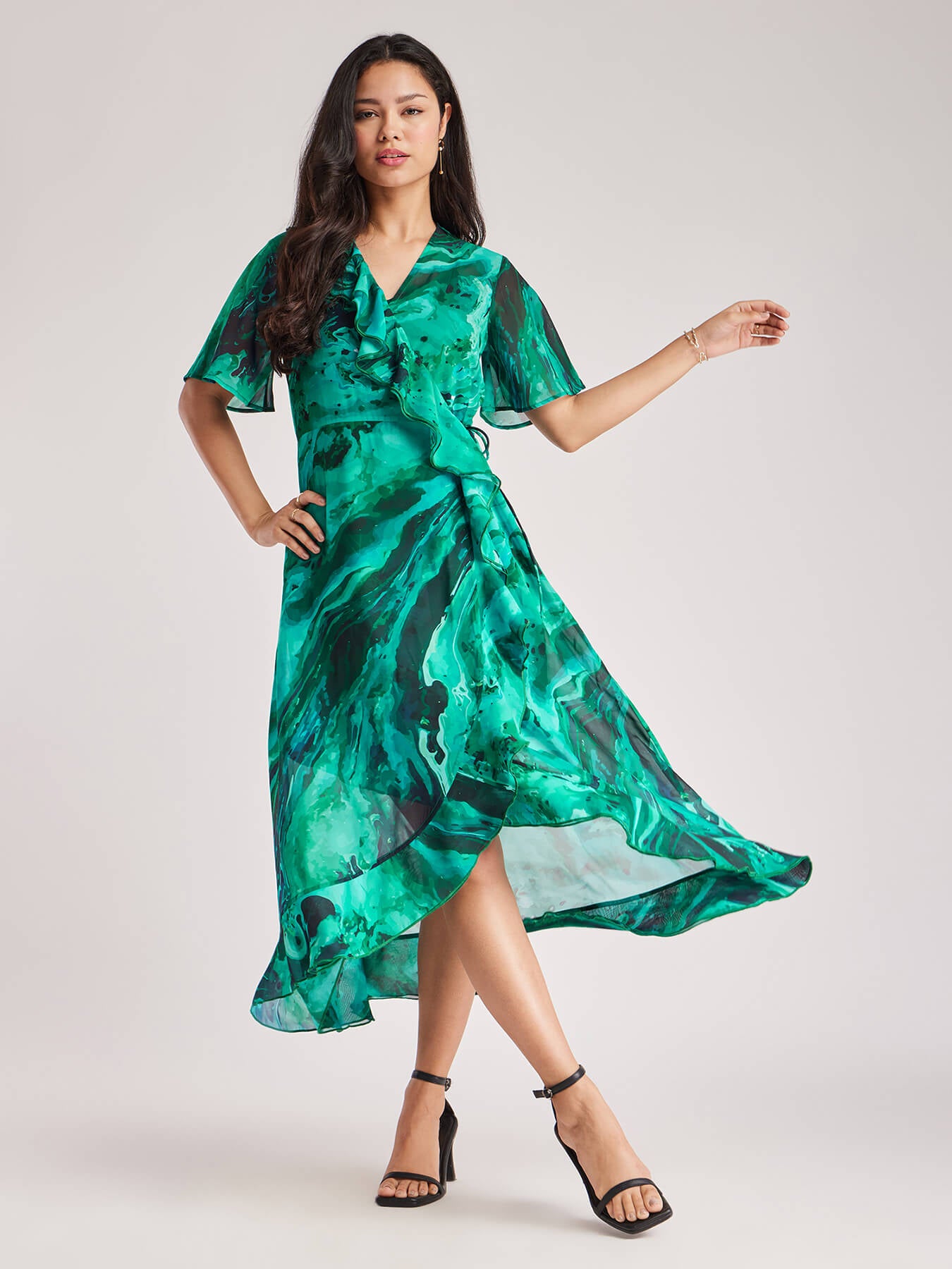 Ruffle Wrap Dress - Teal