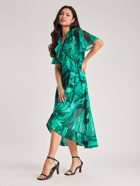 Ruffle Wrap Dress - Teal