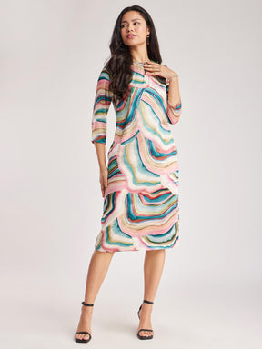 Satin Shirt Dress - Multicolour