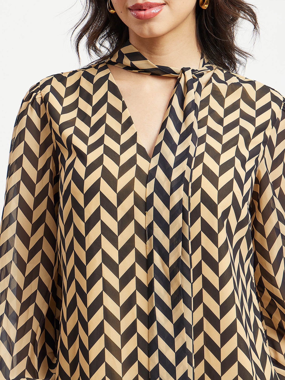 Geometric Print Shift Dress - Black And Beige