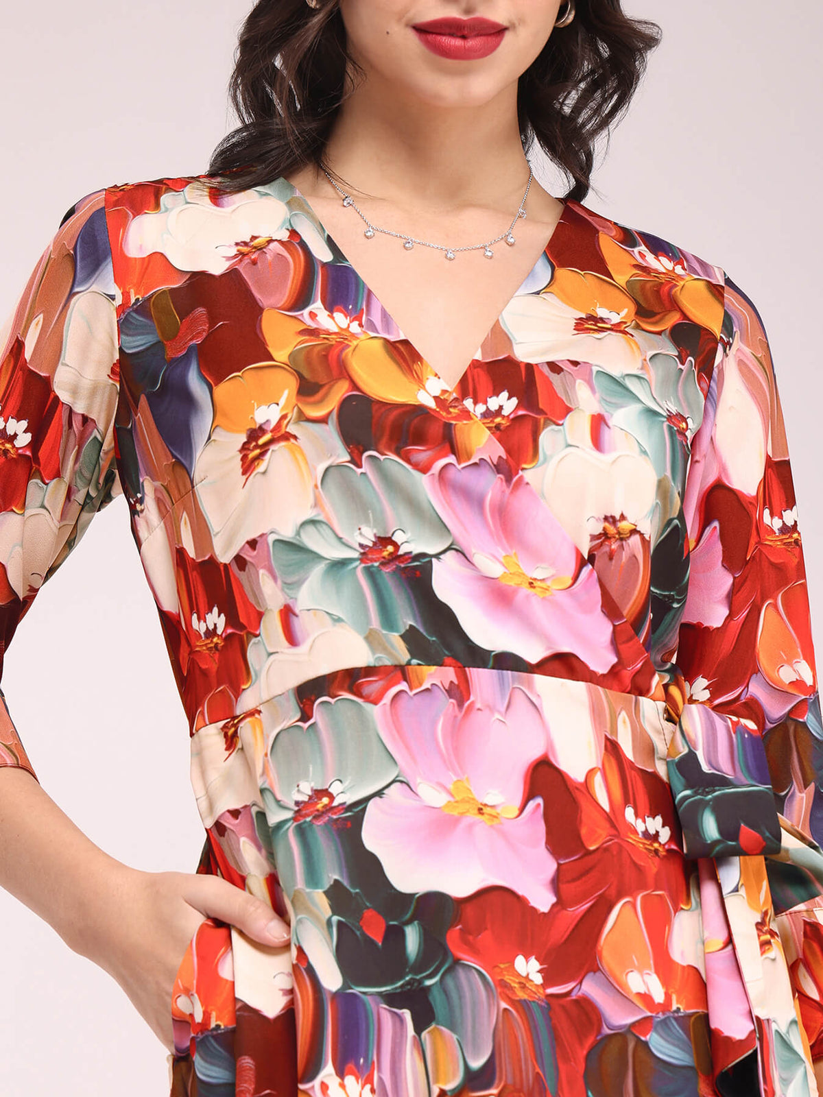 Abstract Floral Wrap Dress - Multicolour