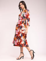 Abstract Floral Wrap Dress - Multicolour